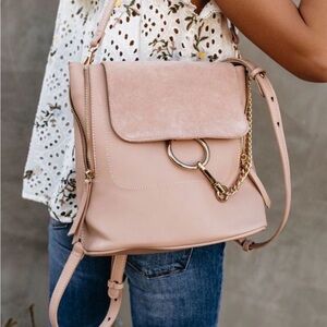 Nude Vegan Leather & Suede Backpack with Gold Accents